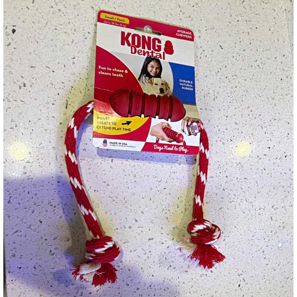KONG Dental Chew Toy w/ Rope Treat Dispensing Rubber Dog Toy, S, DK3